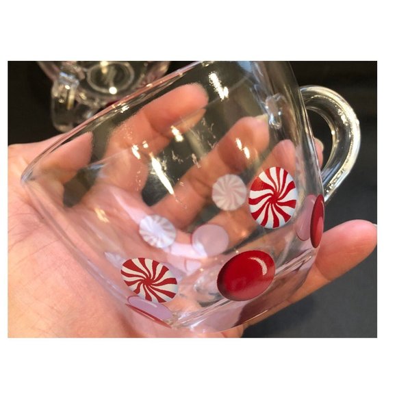 Starbucks Holiday 2007 Peppermint Candy Clear Coffee Mug Set With Saucers - Picture 16 of 16
